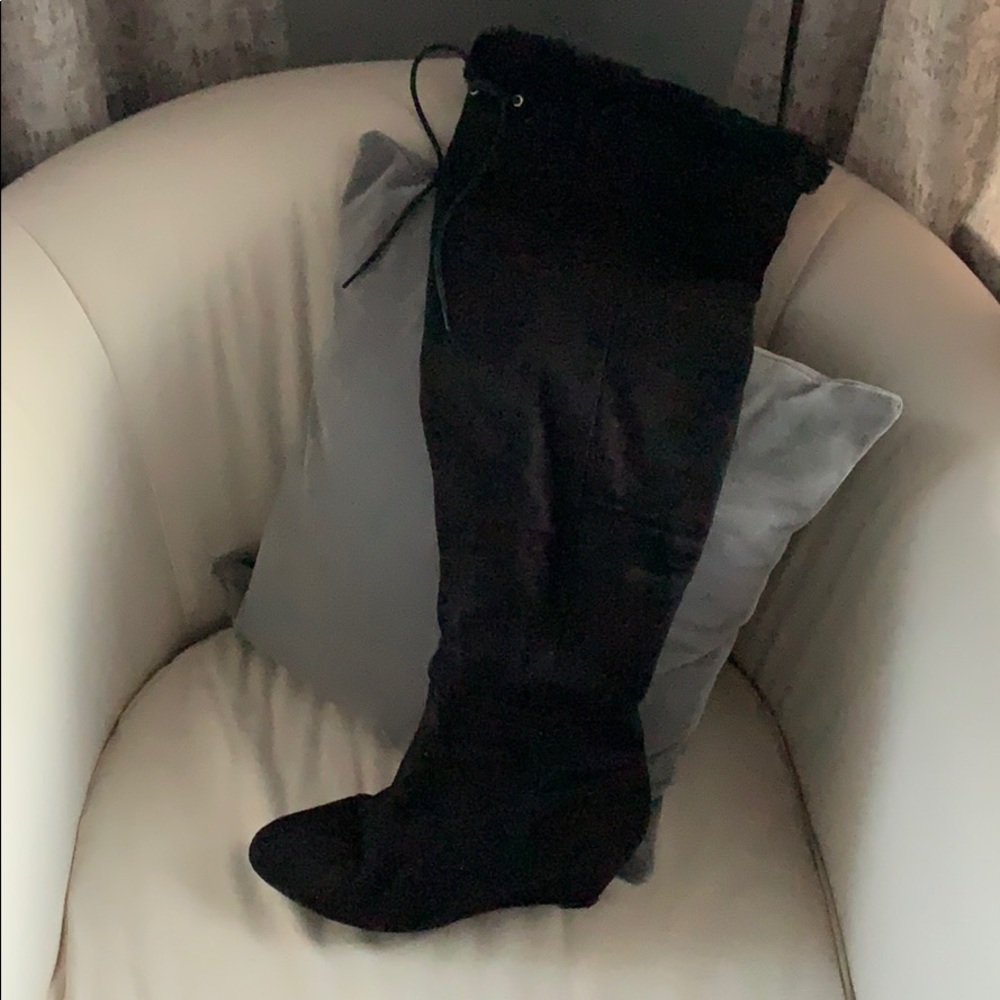 Over the knee faux suede and fur boots